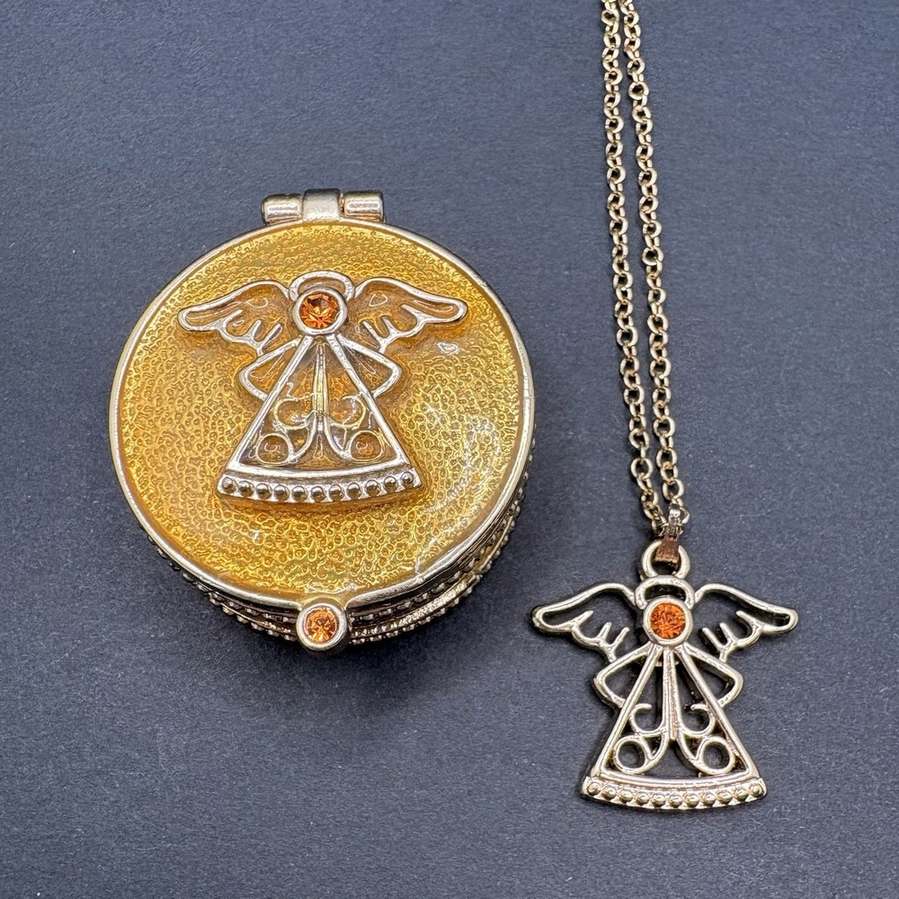 Guardian‎ Angel Necklace & Trinket Gift Box Set November Birthstone Rhinestone